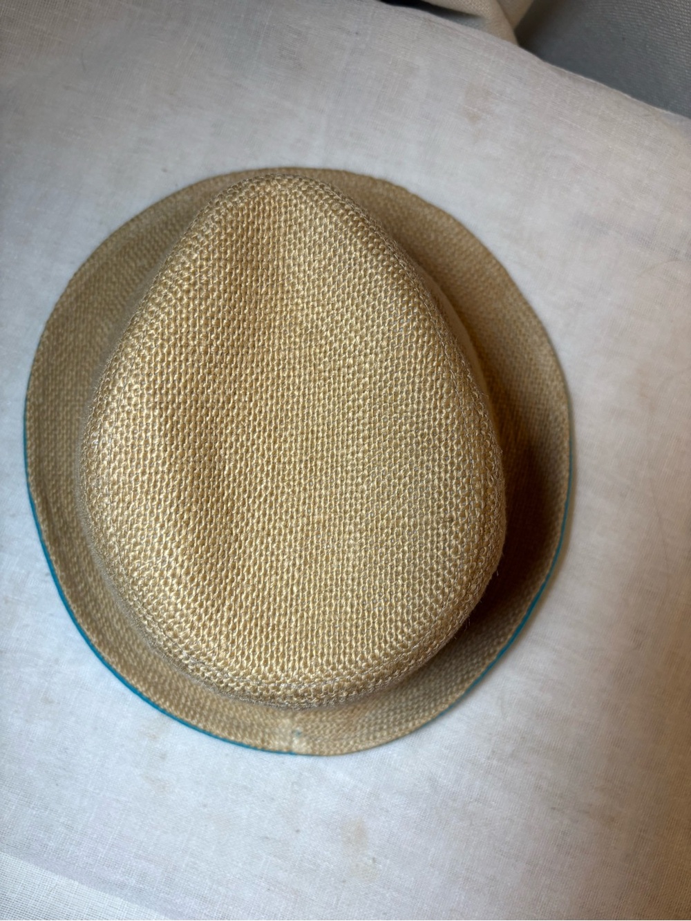Laundry by Shelli Segal Tan Linen Blend Fedora Hat Blue Trim One Size Summer - Picture 7 of 10